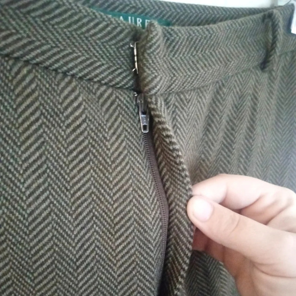 Lauren Ralph Lauren 100% Wool Herringbone Lined Trousers Pockets Size 20W - Picture 3 of 9